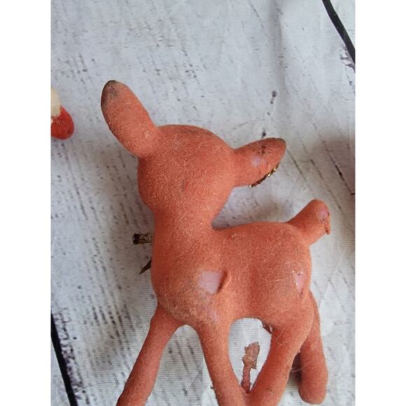 Vintage Flocked Santa Claus 2deer Figuresgold Glitter Made Hong Kong READ - Picture 10 of 11